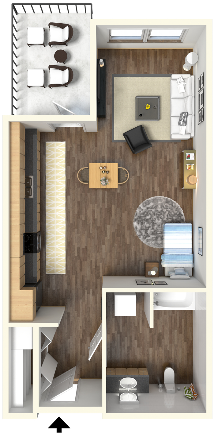 Floor plan for studio, 1 bath, 495 sqft